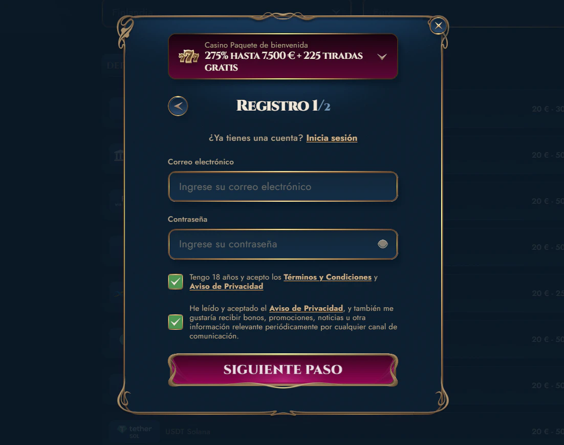 RichRoyal Casino registro e inicio de sesión